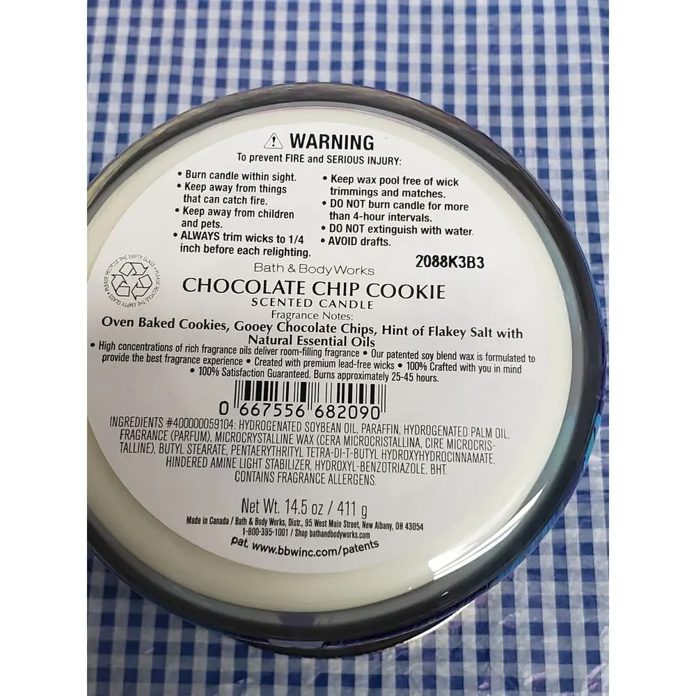 BBW Chocolate Chip Cookie Large 3 Wick Candle Home Fragrance Decor
